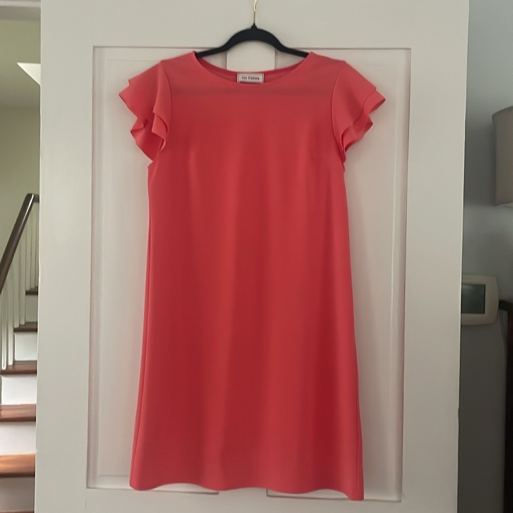 Ces Femme Ruffled Coral Cocktail Mini Dress